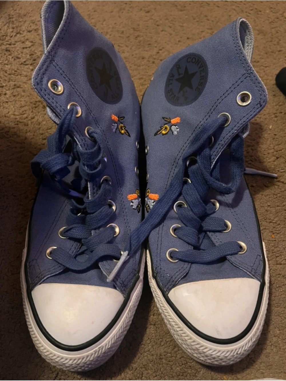 Converse High Top Sneakers Blue with Flower Embroidery